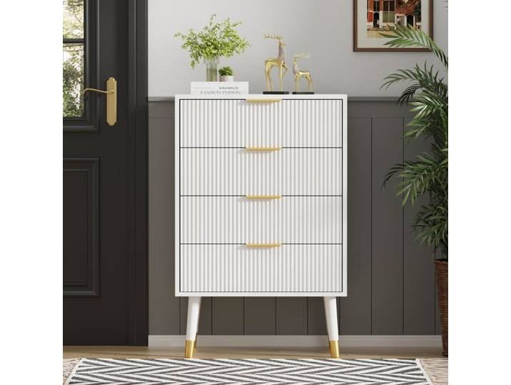 Commode 4 tiroirs chambre moderne blanc cannelée