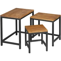 BEISTELLTISCH Set – 3-teilig Massivholz Metallbeine Braun