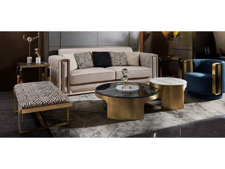 JVmoebel Couchtisch Eleganter Doppel-Couchtisch aus Edelstahl und Marmor in Schwarz-Weiß (Packung), Made in Europa