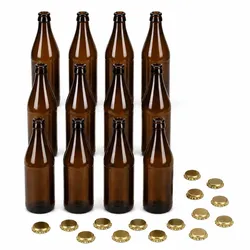 12er Set Bierflaschen Braun 0,5L mit 15 Kronkorken Gold Abfüllflaschen Limo