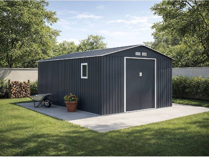 Gartenhaus Metall aus verzinktem Stahl grau 15,35 m² - ARCHER