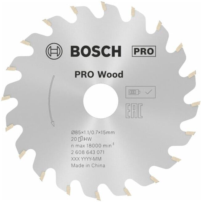 BOSCH Lame de scie circulaire bois, denture alternée,-⌀ lame D: 85 mm (2608643071)