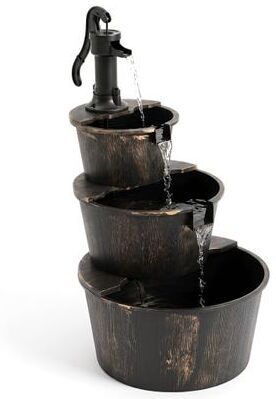 Costway 3-Tier Outdoor Barrel Waterfall Fountain with Electric Pump