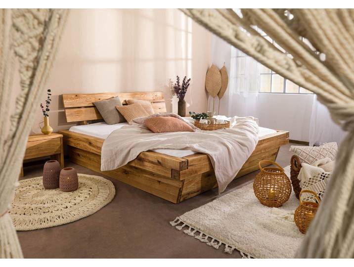 Bett Wildeiche 200x200 natur geölt INNSBRUCK, handwerklich gestaltete Kreuzverbindungen, einzigartiges Design