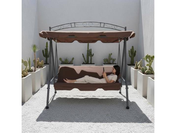 Balançoire de jardin dépliable avec auvent, couleur café