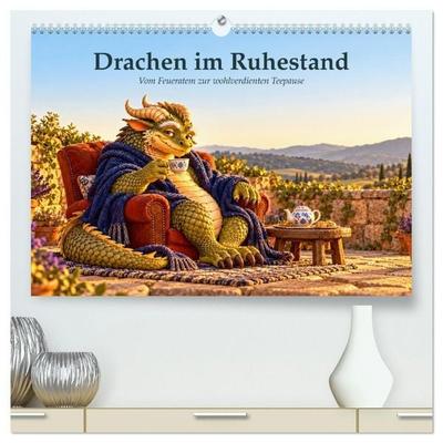 Drachen im Ruhestand - Vom Feueratem zur wohlverdienten Teepause (hochwertiger Premium Wandkalender 2027 DIN A2 quer), Kunstdruck in Hochglanz