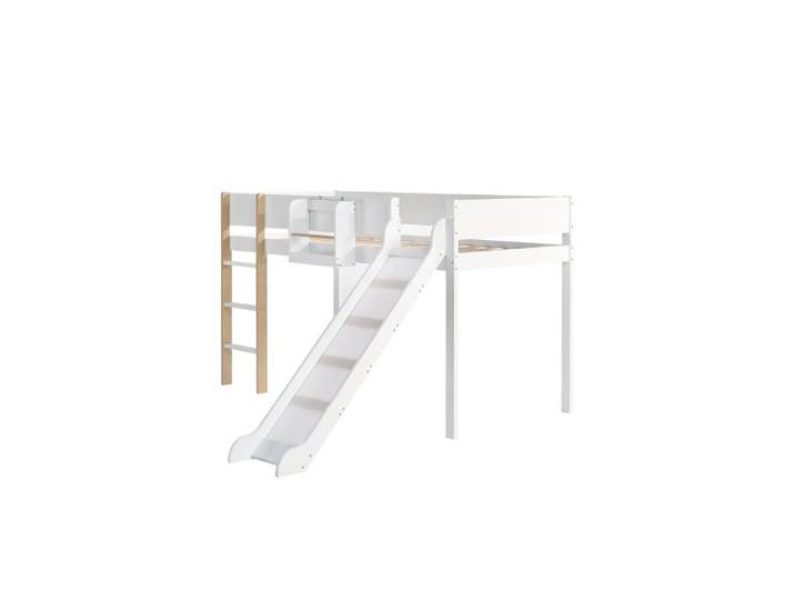 Lit mezzanine - MUVOE - 90 x 200 cm - Toboggan intégré - Barrières de sécurité - Étagère amovible