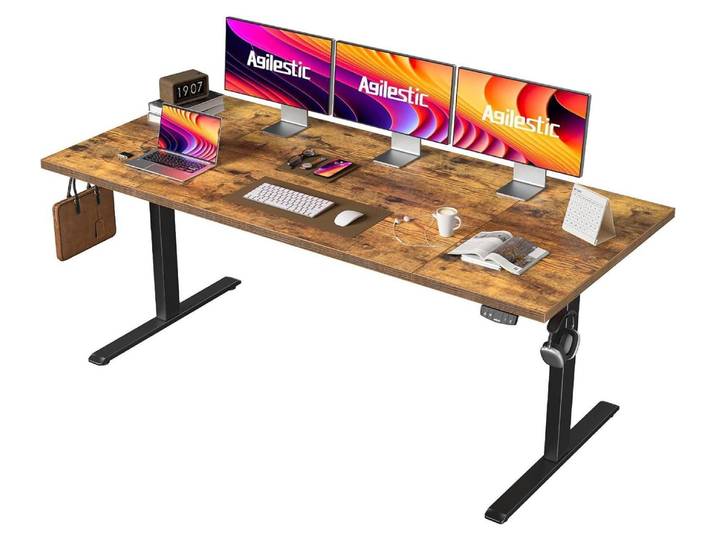 Höhenverstellbarer Schreibtisch 180 x 80 cm Elektrisch mit Memory-Funktion Ergonomischer Steh-Sitz Tisch Braun