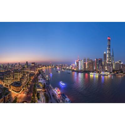 Fototapete PAPERMOON "Photo-Art ZHIBO CHEN, DIE BLAUE STUNDE IN SHANGHAI", bunt, B:4,5m L:2,8m, Vlies, Tapeten