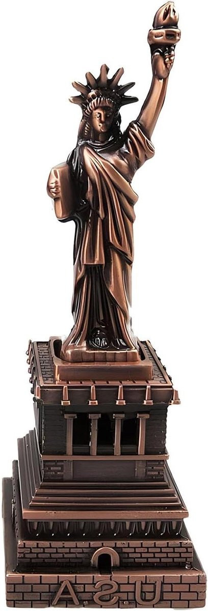 Merkloos Miniatuur Vrijheidsbeeld Decoratie voor op Tafel, Metallic, Hoogte: 15 cm