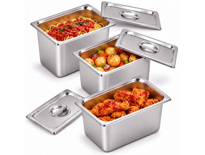 Relaxdays Gastrobehälter Silber 3er-Set Edelstahl GN 1/4 mit Deckel, Silberfarben, Metall, Küchenzubehör, Vorratsbehälter, Vorratsdosen