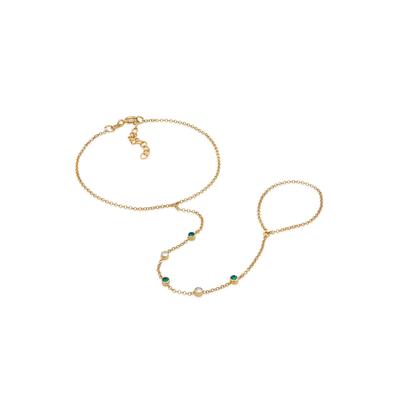 Schmuckset ELLI "Armband Hand Chain Handkette Armband 925 Silber" Gr. 16, grün, Schmuck_Sets, Damen, 16, Silber 925 (Sterlingsilber), Schmuckset