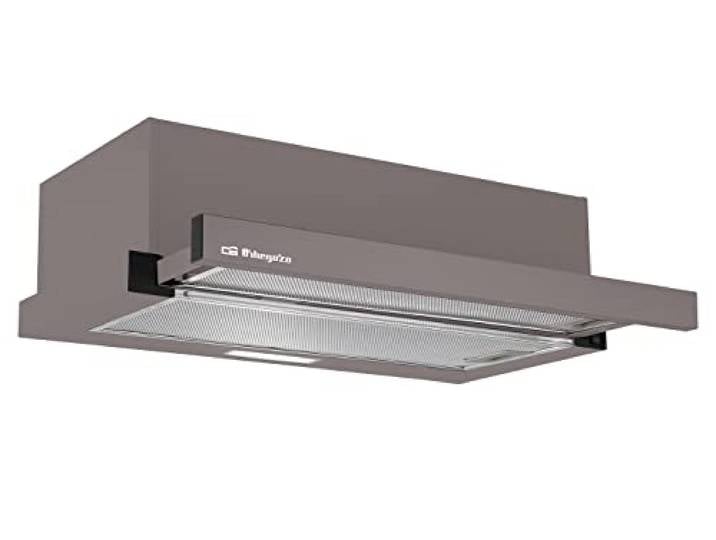 Orbegozo TL 07160 MA Teleskop-Dunstabzugshaube 60 cm, Förderleistung 308,2 m³/h, 3 Leistungsstufen, 2 abnehmbare Aluminium-Filter, LED-Beleuchtung