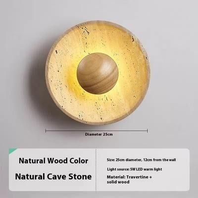 Friendly Fresh Finds Modern Natural Stone Wall Sconce With Dark Wood Design For Bedroom And Hallway Lighting 25cm natural Wood warm Light