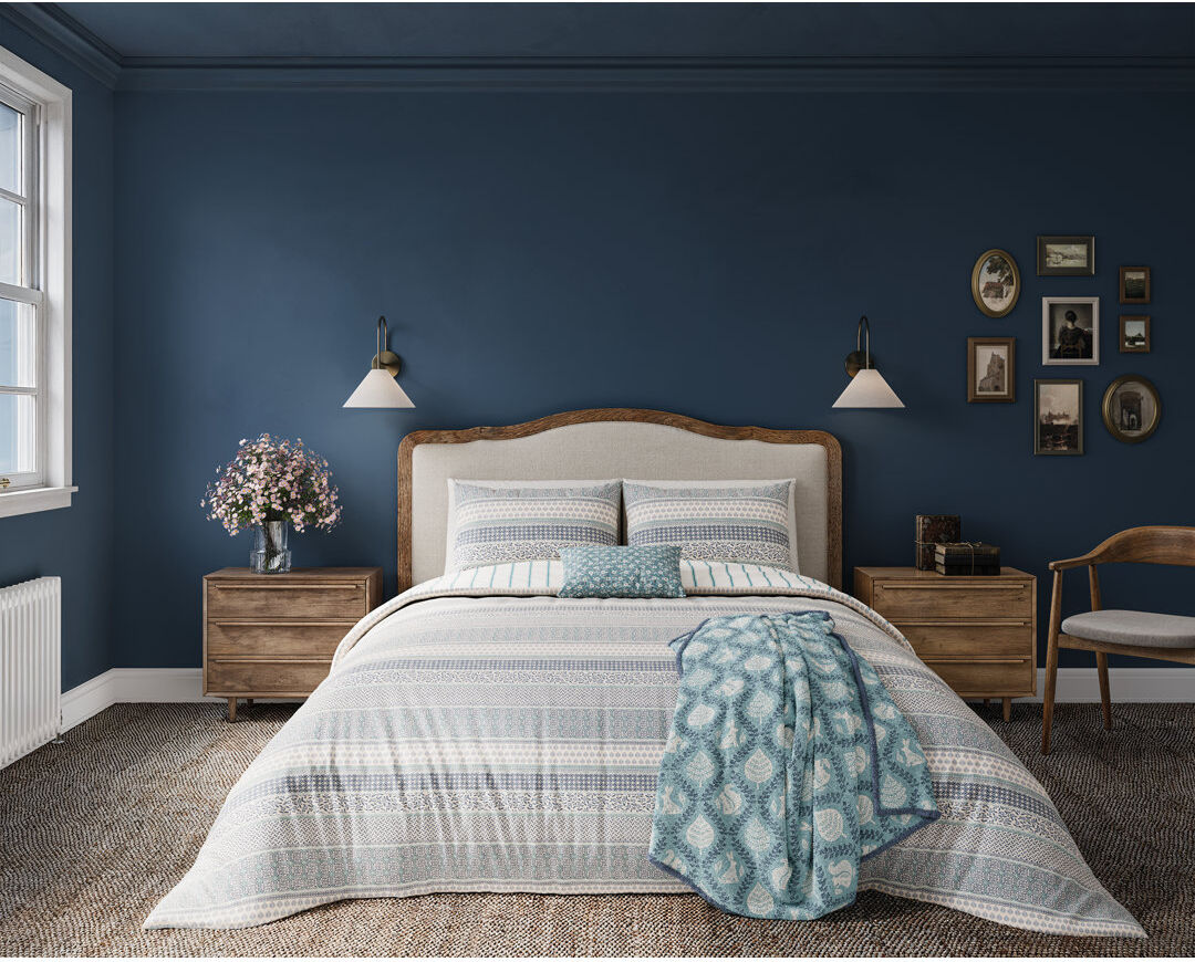 Helena Springfield Folk Stripe Cover Set Blue Kingsize Duvet Cover + 2 Pillowcases
