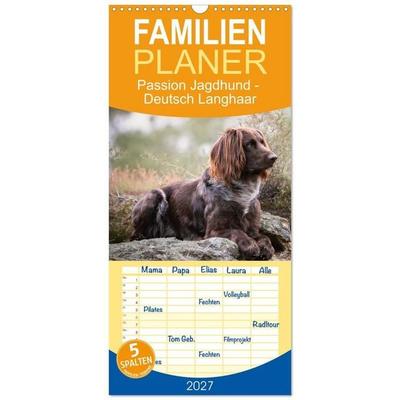 Familienplaner 2027 - Passion Jagdhund - Deutsch Langhaar mit 5 Spalten (Wandkalender, 21 x 45 cm) CALVENDO