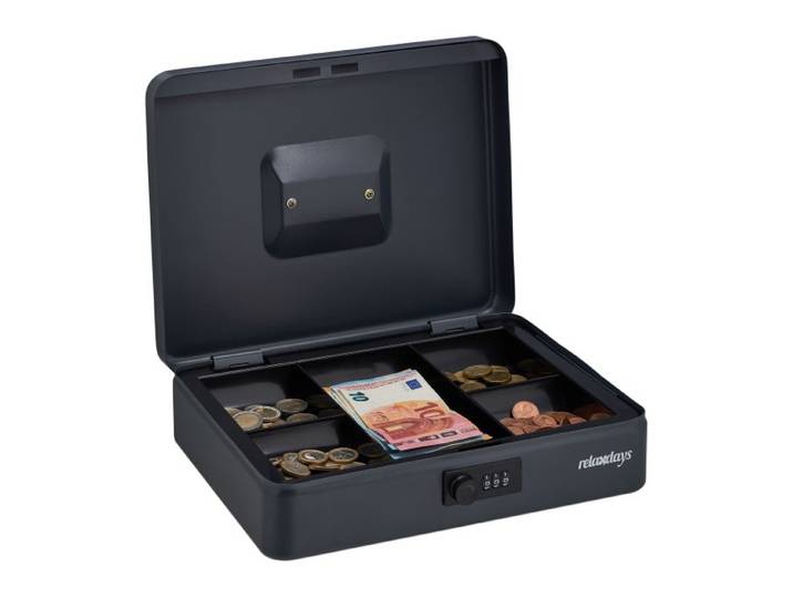 Relaxdays Graue Geldkassette mit Zahlenschloss