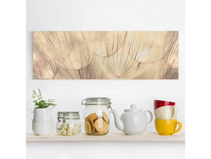 Leinwandbild Pusteblumen I Leinen Beige 120cm