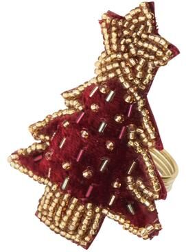 Saro Beaded Christmas Tree Napkin Rings (Set of 4) - Holiday Napkin Rings for Christmas Table Settings and Entertaining