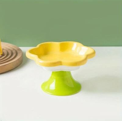Uplift Picks Ceramic Elevated Cat Food Bowl With Floral Design For Neck Protection yellow xl