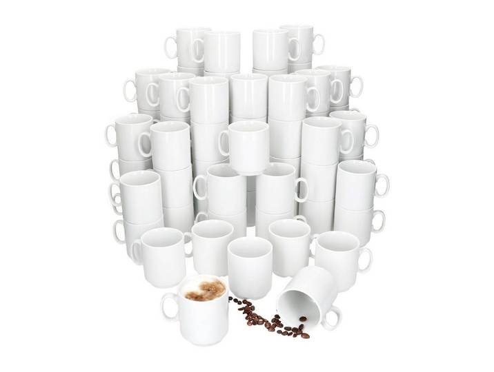 MamboCat Becher 72er Set Event Kaffeebecher 250ml weiß Porzellan-Tassen stapelbar, Porzellan