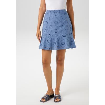 Minirock ANISTON CASUAL, Damen, Gr. 36, blau, Web, Obermaterial: 100% Baumwolle. Futter: 100% Polyester, bestickt, unifarben, figurumspielend kniefrei, Röcke Minirock, mit floraler Lochstickerei verziert