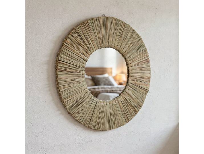 Miroir rond en paille de mendong 40 cm Sumba