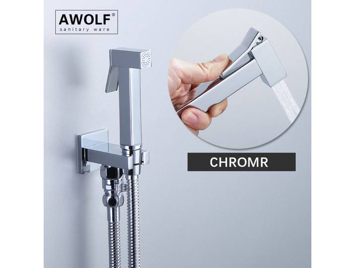 Pulvérisateur de bidet de toilette en laiton massif chromé, rondelle ShattPG, kit de douche HOSquare, bec de douche en argent brillant AP2251