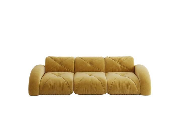 Flora Grace Sofa in Gelb aus Chenille mit rahmenlosem Design, 95x76x281 cm, Wohnzimmer, Sofas & Couches, Sofas