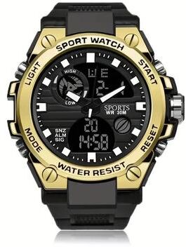 Youfap Market LED Digital Watch Dual Display Sports Electronic Watch With Alarm Stopwatch golden
