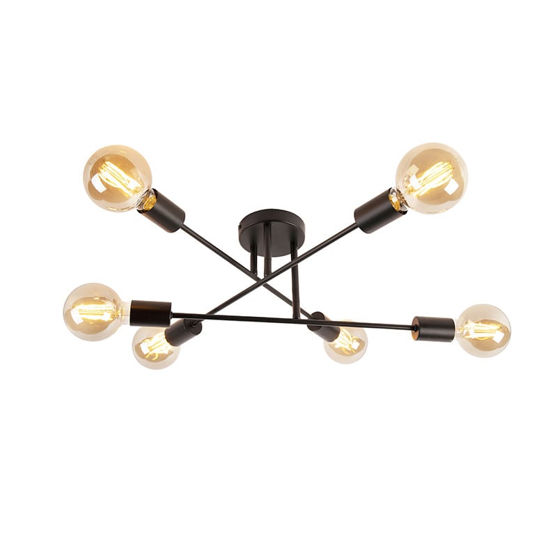 Qazqa Sydney Smart Plafondlamp Zwart - 6-Lichts - Wifi - Dimbaar