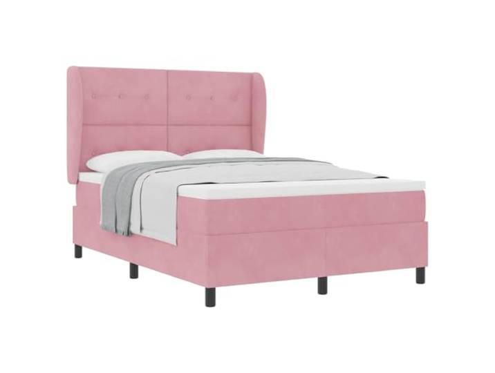 PUGYNBK Boxspringbett, 190 x 140 cm, verstellbares Kopfteil, Samt, Rosa Matratze mittlerer Festigkeit, Massivholzrahmen, einfache Montage, modernes Design