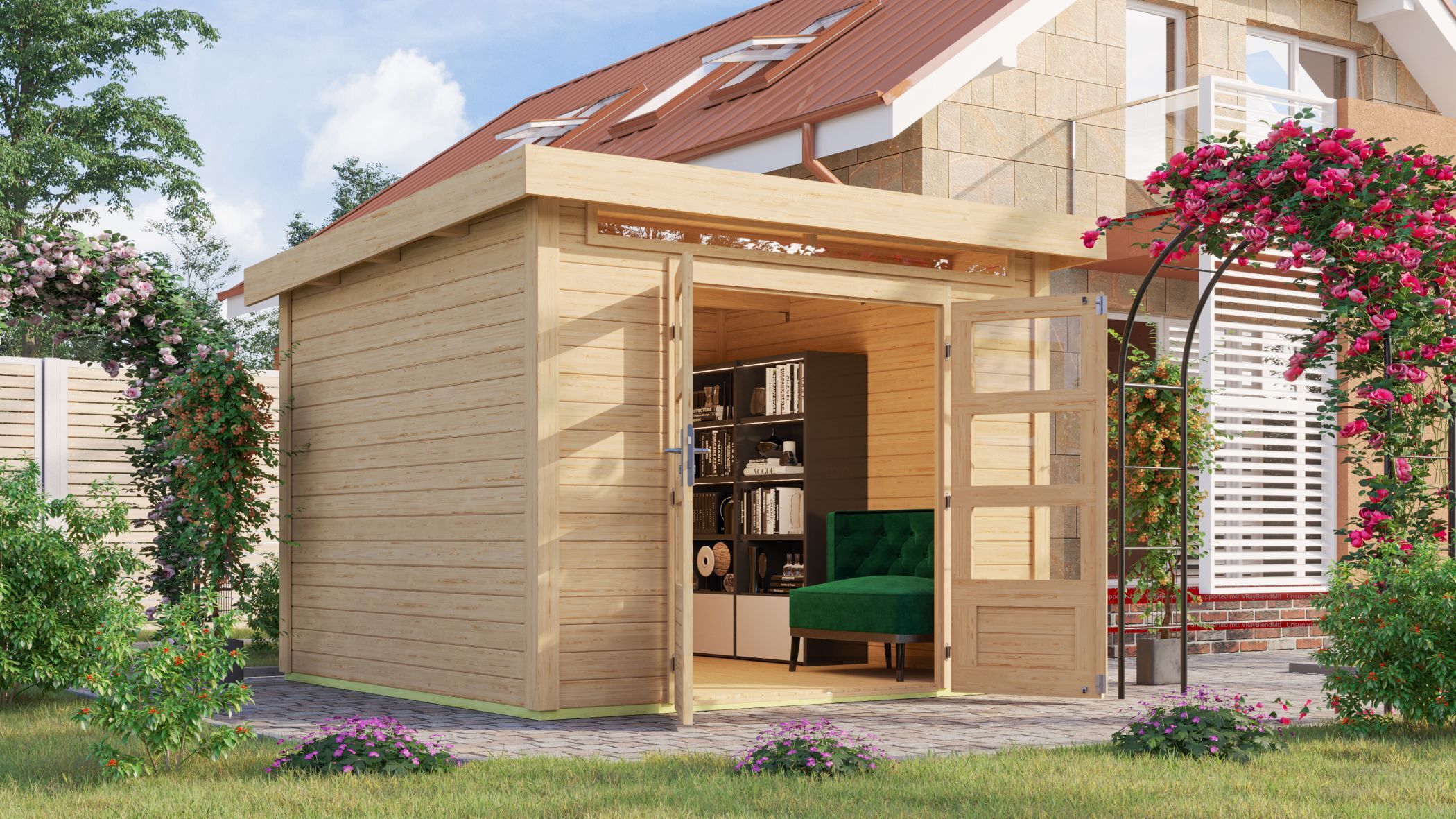 Karibu Gartenhaus Gerätehaus Kandern 6 naturbelassen 274x274x222 cm