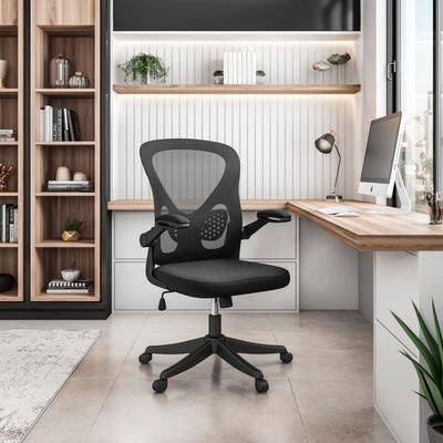 Kodotan sofa Techni Mobili Black Mesh Office Chair with Lumbar Support and Flip-Up Arms