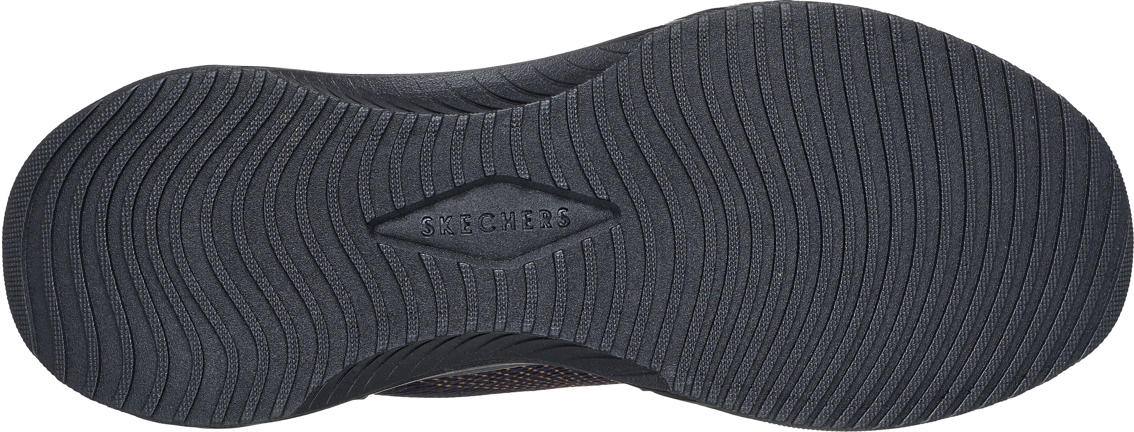 Slip-On Sneaker SKECHERS "SNOOP ACE-CYBER WALKER", Herren, Gr. 48,5, Textil, schwarz (schwarz, goldfarben), Lederimitat, Textil, kontrastfarbene Details, Schuhe Slip-On Sneaker, Schnürschuh, Sportschuh, Snoop Sneaker zum Schlupfen schwarz, goldfarben 48,5