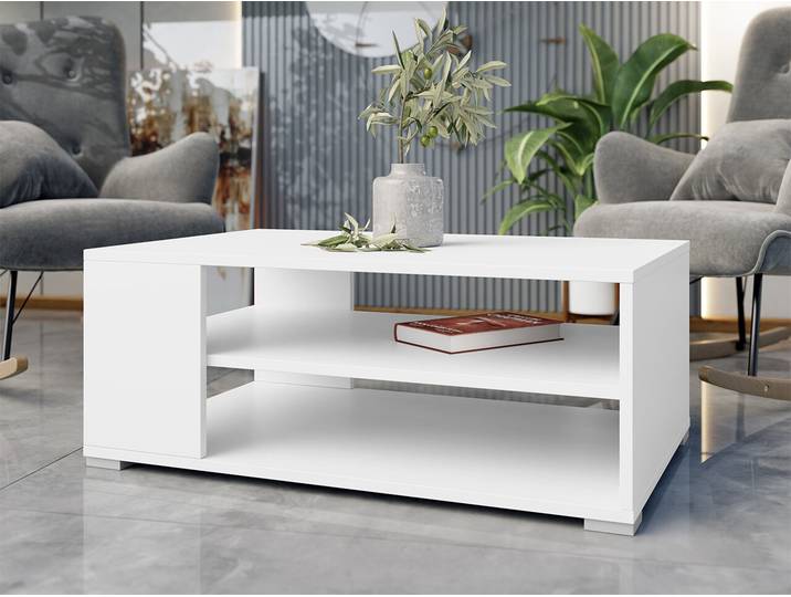 MIRJAN24 Couchtisch Gimren, Kaffeetisch mit Regal, Wohnzimmer (Farbe: Weiß)