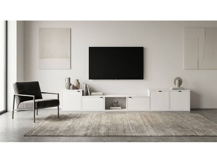 Breites TV Lowboard nach Maß Premium Dekore Weiß­grau