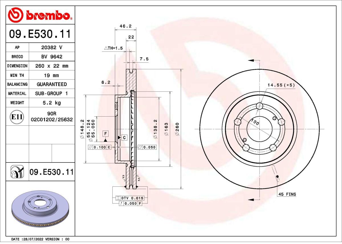 Bremsscheibe BREMBO 09.E530.11, 1 Stück