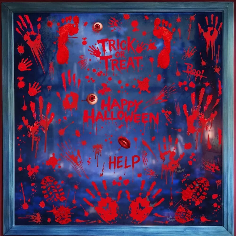 INF Autocollants de fenêtre d'empreintes de mains d'horreur pour Halloween - Décoration effrayante et festive