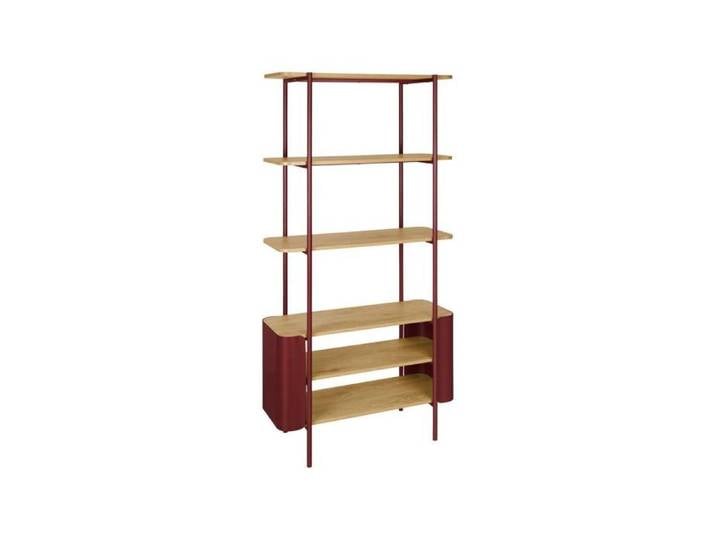 Etagère bibliothèque métal courbé et décor bois 6 niveaux rouge - Molto