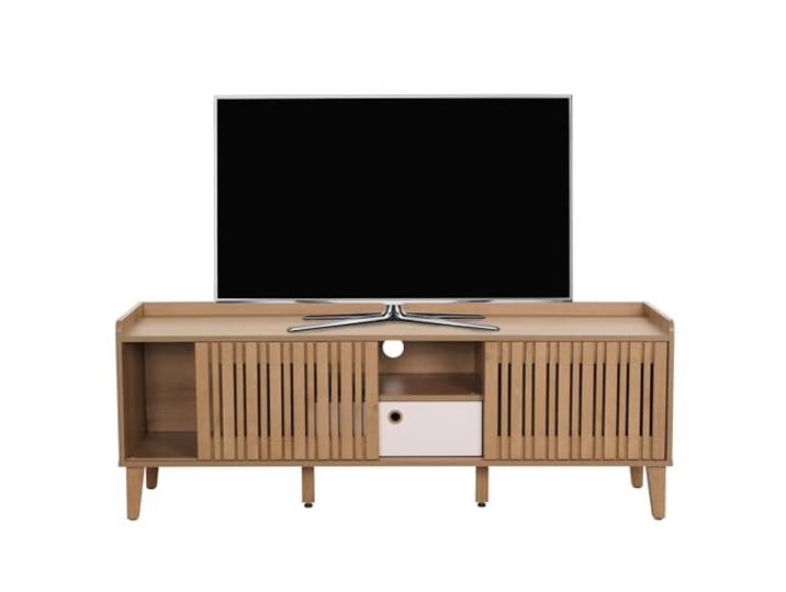 Mendler TV-Rack HWC-M48 56x150x40cm - Natur, Schublade weiß