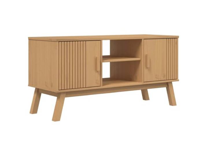 LMTYOENFG TV-Schrank Olden Massivholz Kiefer Braun 114x43x57 cm Skandinavisches TV-Board fürs Wohnzimmer: Robustes Kiefernholz, 2 Türen und offene Fächer bieten flexiblen Stauraum.