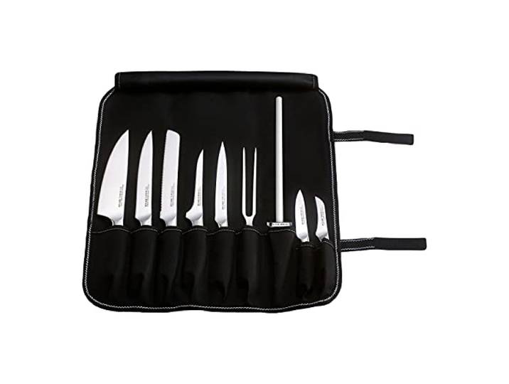 Rockingham Forge Equilibrium Tragbare Canvas 10-Stück Messer-Rolltasche für bis zu 9 Messern und Zubehör, Kochmesser-Tasche, POM Griffen, Chrom-Molybdän-Vanadium-Stahl