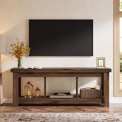 Bluebell "63"" Solid Wood TV Stand for 75/65/60/55-Inch TVs, Farmhouse Entertainment Center with 3 Shelves, Rustic Brown"