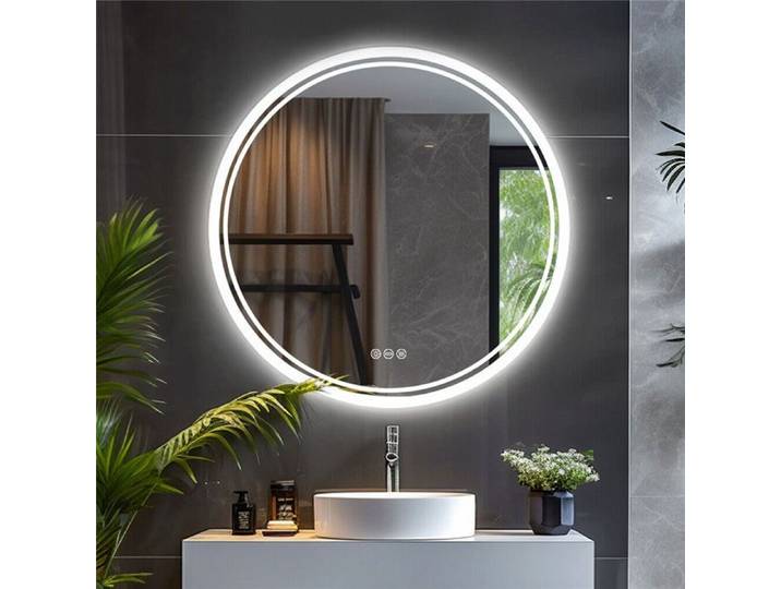 Miroir Rond Salle de Bain - 60cm Diamètre Miroir LED Rétroéclairé à intensité Variable Miroir Connecté Mural Anti-buée