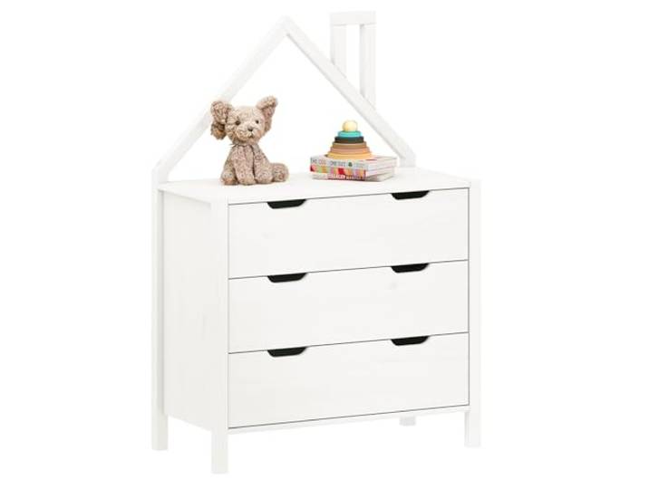 IDIMEX Kommode ELANO in Hausform - Weiß, massives Kiefernholz, 3 große Schubladen, Kinderzimmer Aufbewahrung, Kleiderschrank, Kinderzimmer möbel, Schubladenkommode