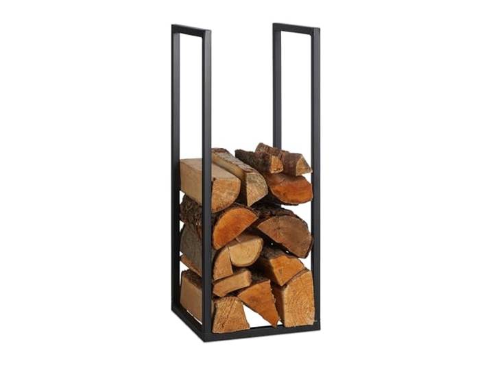 Relaxdays Porte-bûches\, métal\, HxLxP : 75x30x30 cm\, rangement pour intérieur\, empilage\, bois de chauffage\, noir
