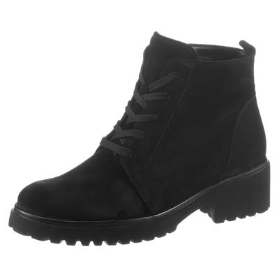 Schnürboots WALDLÄUFER "H-LUISE", Damen, Gr. 6,5, schwarz, Veloursleder, unifarben, Schuhe Schnürboots, Stiefelette, Blockabsatz, in bequemer Schuhweite G (= weit)