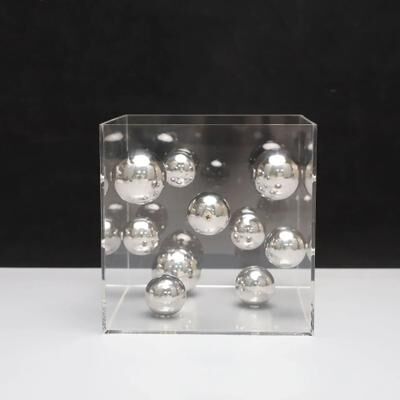 Inspire Select Modern Geometric Metal Ball Art Ornament With Transparent Acrylic Box Decor 7.1 X 7.1 X 7.1 In Silver