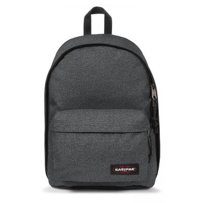 Freizeitrucksack EASTPAK "OUT OF OFFICE", Gr. B/H/T: 29cm x 44cm x 22cm, schwarz (schwarz denim), Polyester, Basic, Rucksäcke Freizeitrucksack, Unisex Cityrucksack, Schulrucksack mit Logo-Aufnäher & 14" Laptopfach